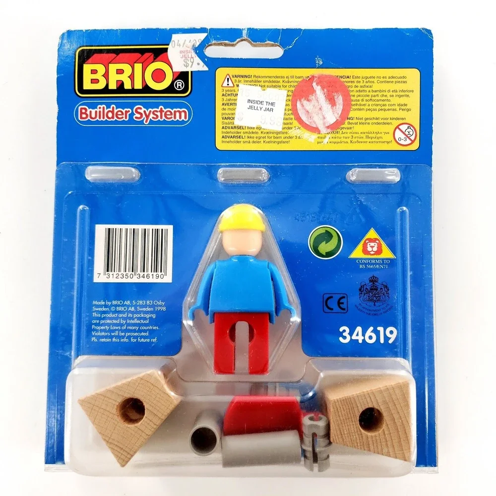 Vintage 1998 Brio Builder System Road Sign Set w/ Articulated Figure 34619 New